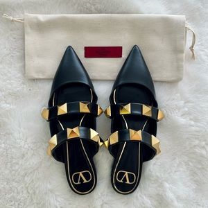 Roman Stud Flat Mule in Calfskin